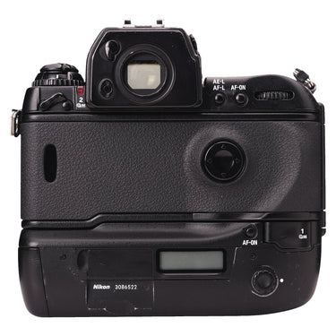 Nikon F5 rear view with viewfinder, control pad, and serial number
