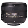 Nikon AF-S Nikkor 50mm f1.4G front three-quarter view showing badge and distance scale window