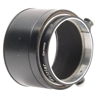 Leica FIKUS lens hood angled view showing Wetzlar Germany engraving and mount opening