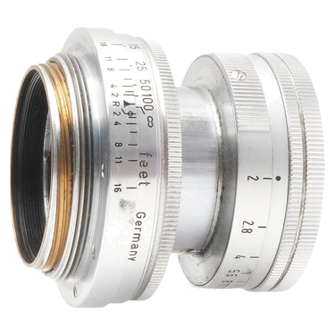 Leica 5cm f2 Summicron angled rear showing LTM screw mount threads and infinity lock