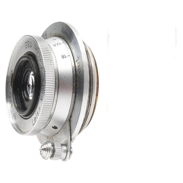 Leica Elmar 3.5cm f3.5 side view showing barrel, Feet scale, and Germany engraving