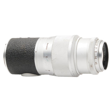 Leica Hektor 135mm lens side view showing distance scale and Germany marking