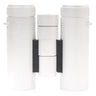 Leica Ultravid 8x32 Zagato binoculars, front view of silver barrels and central hinge