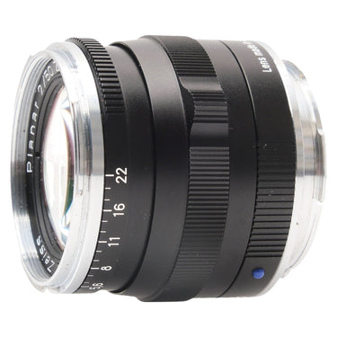Carl Zeiss Planar 2/50 ZM side view showing focus and aperture rings