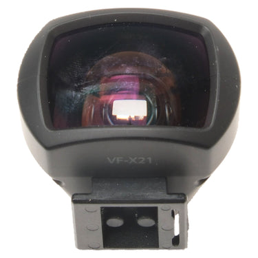 Fujifilm VF-X21 front optical element with VF-X21 label and hot shoe foot