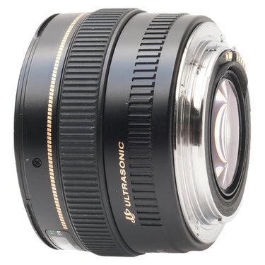 Canon EF 50mm f1.4 lens rear angled view showing EF mount and serial number