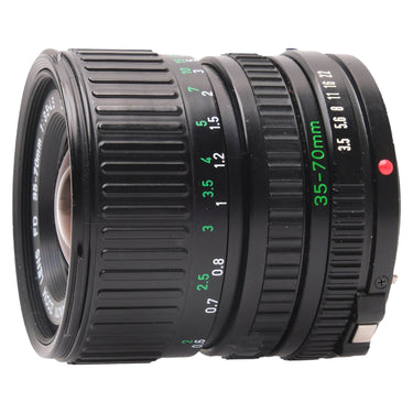 Canon FD 35-70mm f3.5-4.5 side view showing aperture and distance scales