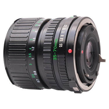 Canon FD 35-70mm f3.5-4.5 rear angle showing FD mount and aperture lever