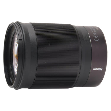 Nikon Z 85mm f1.8 S side view with Nikon logo and CE markings