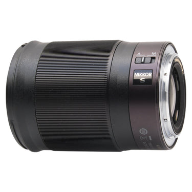 Nikon Z 85mm f1.8 S side view showing NIKKOR S badge and rear mount