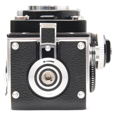 Rolleiflex 3.5F left side with folding finder and focus knob