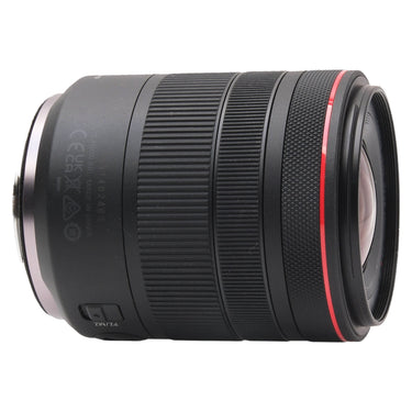 Canon RF 20-50mm f4 L side view showing serial number and PZ/MF switch