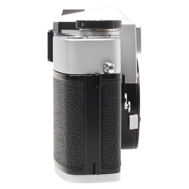 Leica Leicaflex SL left side view with grip and rewind knob