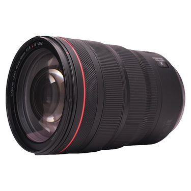 Canon RF 24-70mm f2.8 L IS USM angled view showing zoom rings and front glass