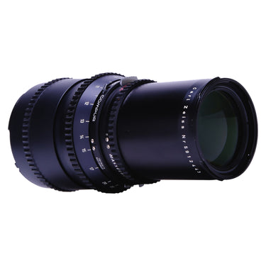 Hasselblad 250mm Sonnar side view with Carl Zeiss serial number and Compur shutter rings