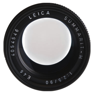 Leica Summarit-M 90mm f2.5 front element straight-on with name and serial ring