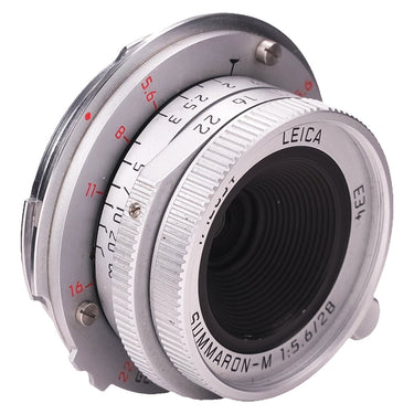 Leica Summaron-M 28mm angled view of front element and aperture ring