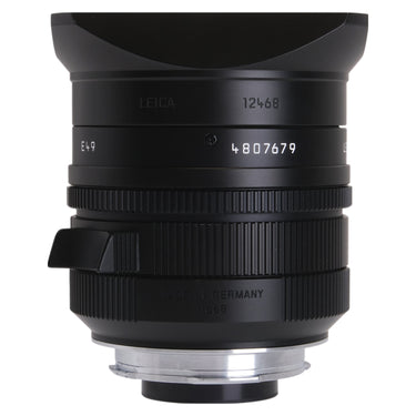 Leica Summilux-M 28mm f1.4 ASPH side view showing serial 4807679, E49 and model 11668