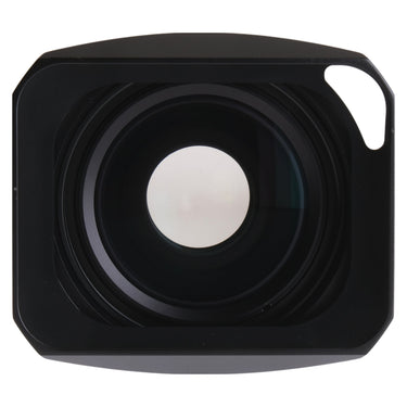 Leica Summilux-M 28mm f1.4 ASPH straight-on front view of glass and hood