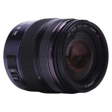 Panasonic Lumix G 12-35mm f2.8 angled side view showing zoom scale