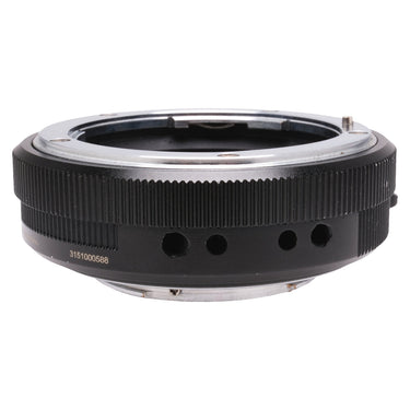 Metabones NF-M43 Speed Booster angled view showing serial number and base
