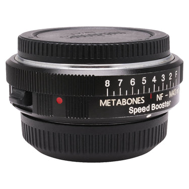 Metabones NF-M43 Speed Booster with front and rear caps fitted