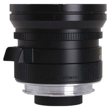 Leica Elmarit-M 21mm f2.8 ASPH side view with Lens Made in Germany engraving and bare mount