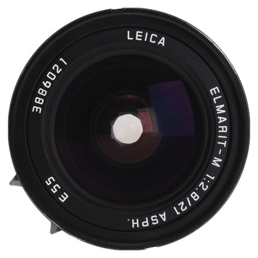 Leica Elmarit-M 21mm f2.8 ASPH straight-on front element and E55 filter thread marking