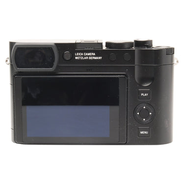 Leica Q3 43 rear with LCD screen, viewfinder, and control buttons