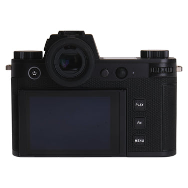Leica SL3 rear view with touchscreen, EVF eyecup and PLAY, FN, MENU buttons