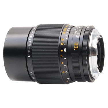 Leica 100mm f2.8 Apo Macro Elmarit-R side view showing aperture scale and rear mount