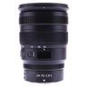 Nikon Z 24-70mm f2.8 S front view with hood attached, control panel and zoom scale