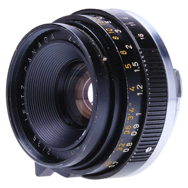Leica Summicron 35mm f2 front element with distance scale, angled view