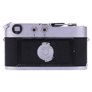 Leica M4 Silver back door showing added ASA meter dial and cracking leatherette