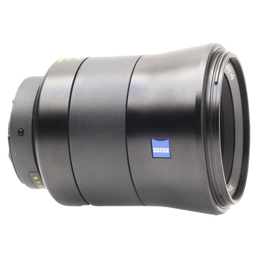 Zeiss Otus 55mm f1.4 side view with blue Zeiss badge, mount to the right