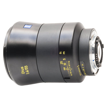 Zeiss Otus 55mm f1.4 rear-side view showing ZF.2 Nikon F mount and electronic contacts