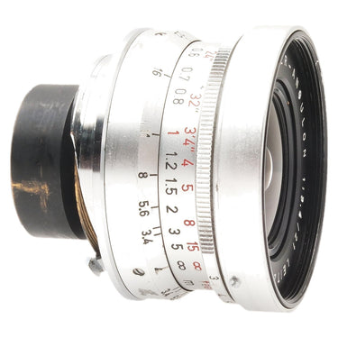 Leica 21mm Super-Angulon side view showing focus distance scale and rear barrel