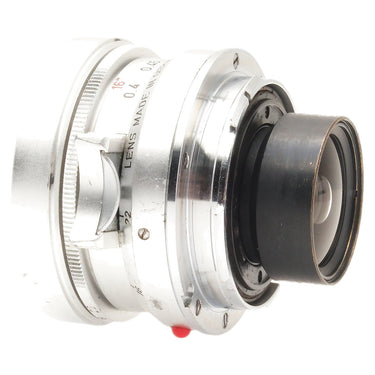 Leica 21mm Super-Angulon rear three-quarter view showing protruding rear element