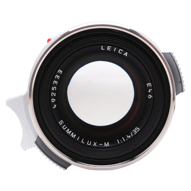 Leica Summilux-M 35mm f1.4 front element with serial number and Summilux-M 1:1.4/35 E46 markings