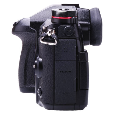 Panasonic Lumix DC-G9 right side showing HDMI, USB, mic and headphone ports