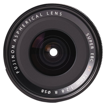 Fujifilm XF 14mm f2.8 R front element and Fujinon Aspherical Super EBC markings