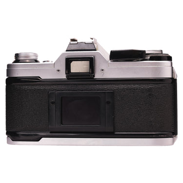 Canon AE-1 back view showing viewfinder eyepiece and film door