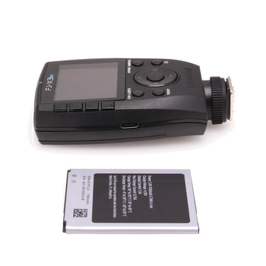 Westcott FJ-X3m flash trigger angled side view with removed Li-Ion battery