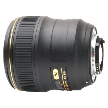 Nikon AF-S 35mm f1.4G side view showing rear mount end and N badge