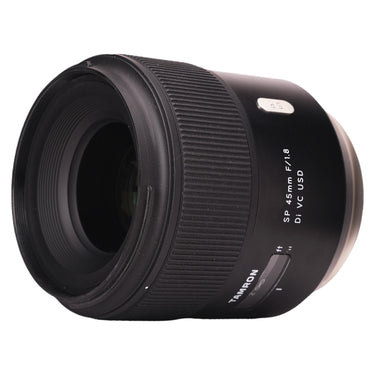Tamron SP 45mm f1.8 Di VC USD side view with SP badge and focus barrel