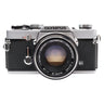 Olympus OM-1 front view with 50mm f1.8 F.Zuiko Auto-S lens mounted