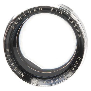 Canon 135mm f4 Serenar front element and name ring engraving with serial No.36074