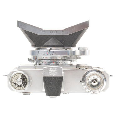 Contax IIa top plate showing ASA dial, aperture and focus scales, and Zeiss Ikon Stuttgart mark