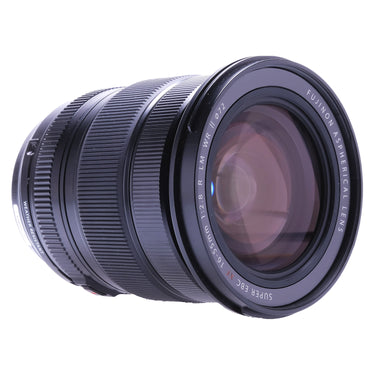 Fujifilm XF 16-55mm angled front view showing coated front glass element