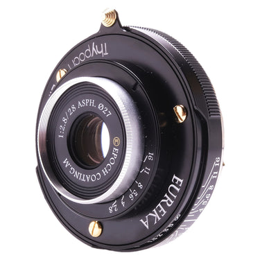 Thypoch Eureka 28mm f2.8 angled front view with Limited engraving and front element